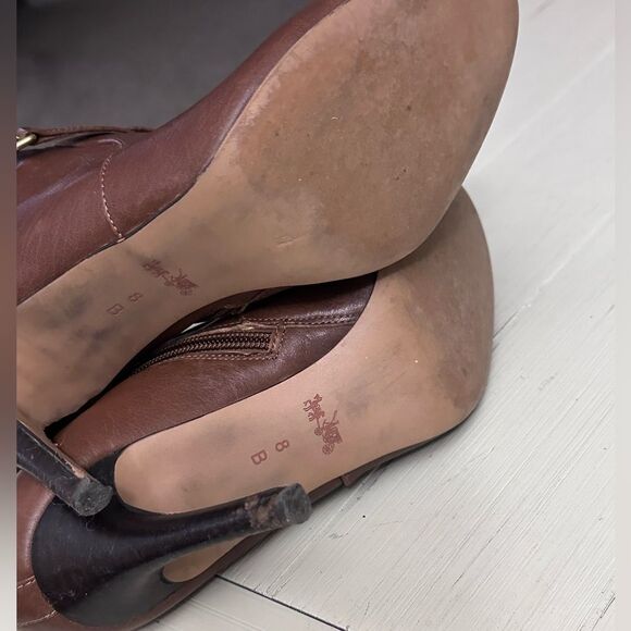 Coach Salene high heel ankle booties brown tan leather ginger 3.5 heel Size 8 - Picture 10 of 15
